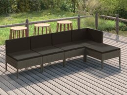 vidaXL 5 Piece Patio Lounge Set with Cushions Poly Rattan Gray