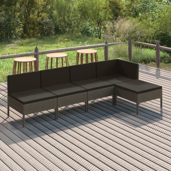 vidaXL 5 Piece Patio Lounge Set with Cushions Poly Rattan Gray