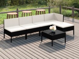 vidaXL 6 Piece Patio Lounge Set with Cushions Poly Rattan Black