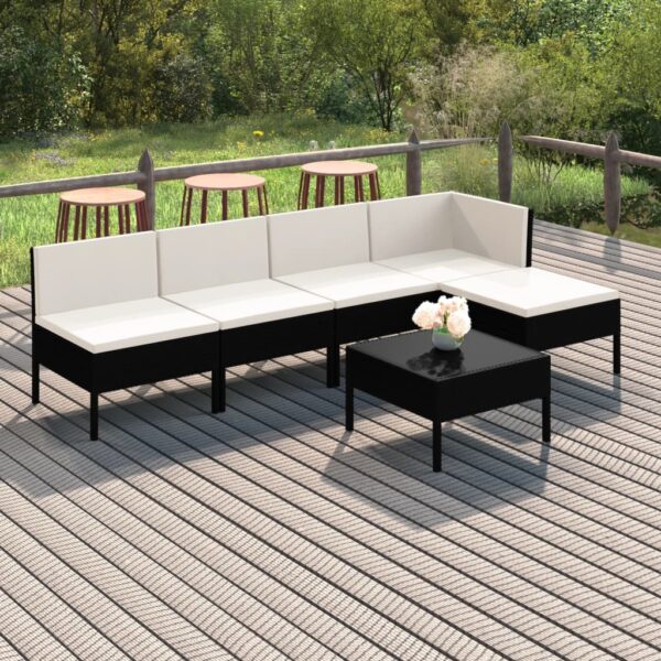 vidaXL 6 Piece Patio Lounge Set with Cushions Poly Rattan Black