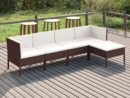 vidaXL 5 Piece Patio Lounge Set with Cushions Poly Rattan Brown