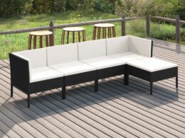 vidaXL 5 Piece Patio Lounge Set with Cushions Poly Rattan Black