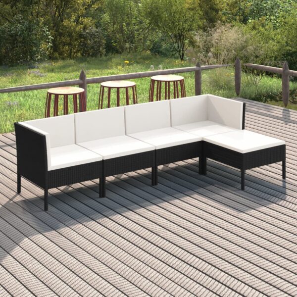 vidaXL 5 Piece Patio Lounge Set with Cushions Poly Rattan Black