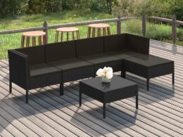 vidaXL 6 Piece Patio Lounge Set with Cushions Poly Rattan Black