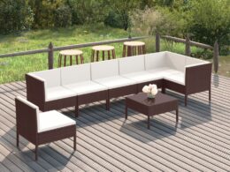 vidaXL 6 Piece Patio Lounge Set with Cushions Poly Rattan Gray