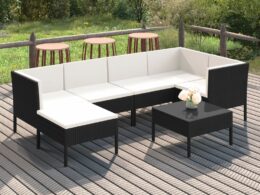 vidaXL 7 Piece Patio Lounge Set with Cushions Poly Rattan Black