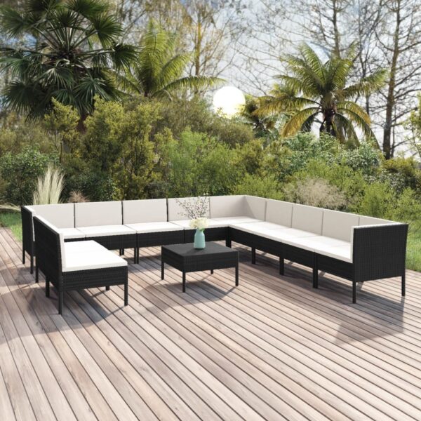 vidaXL 12 Piece Patio Lounge Set with Cushions Poly Rattan Black