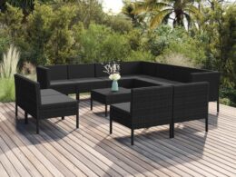 vidaXL 12 Piece Patio Lounge Set with Cushions Poly Rattan Black