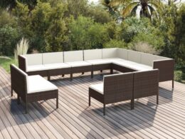 vidaXL 12 Piece Patio Lounge Set with Cushions Poly Rattan Brown