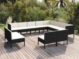 vidaXL 12 Piece Patio Lounge Set with Cushions Poly Rattan Black