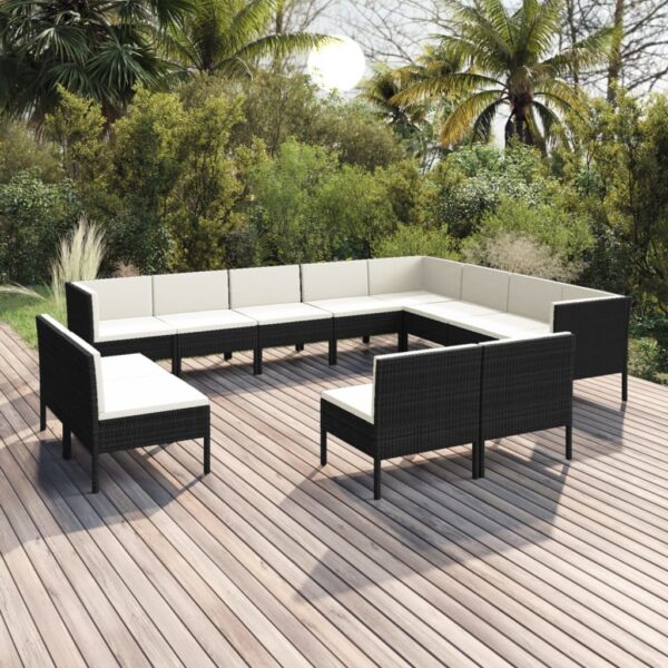 vidaXL 12 Piece Patio Lounge Set with Cushions Poly Rattan Black