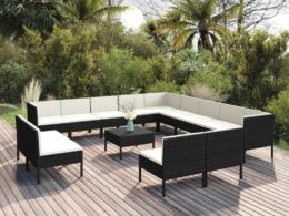 vidaXL 14 Piece Patio Lounge Set with Cushions Poly Rattan Black