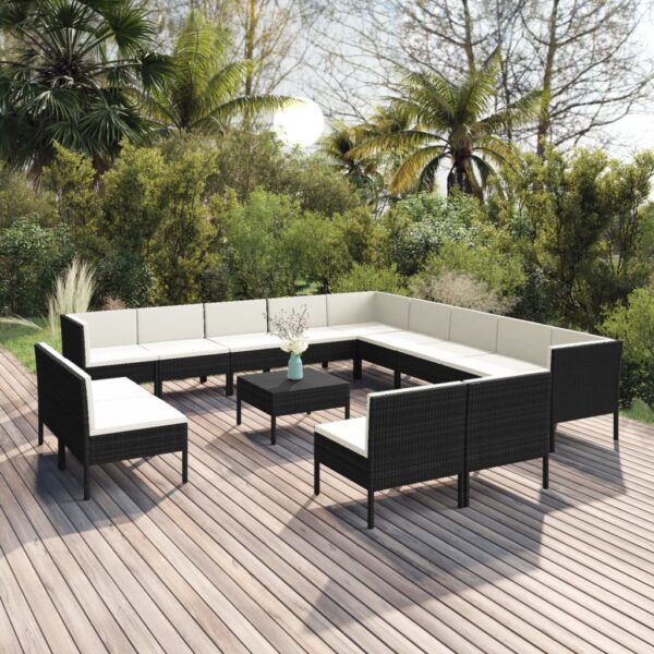 vidaXL 14 Piece Patio Lounge Set with Cushions Poly Rattan Black