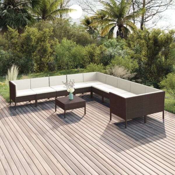 vidaXL 11 Piece Patio Lounge Set with Cushions Poly Rattan Brown