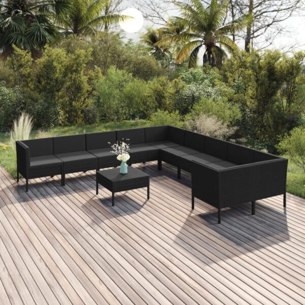 vidaXL 11 Piece Patio Lounge Set with Cushions Poly Rattan Black