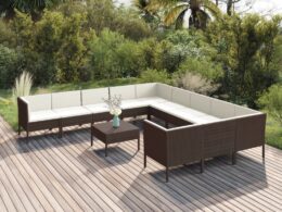 vidaXL 12 Piece Patio Lounge Set with Cushions Poly Rattan Brown