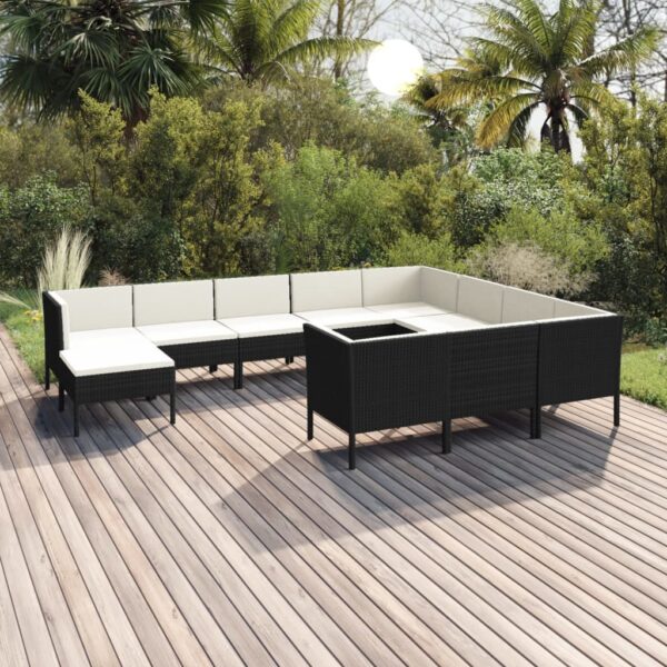 vidaXL 11 Piece Patio Lounge Set with Cushions Poly Rattan Black