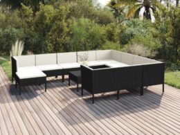 vidaXL 12 Piece Patio Lounge Set with Cushions Poly Rattan Black
