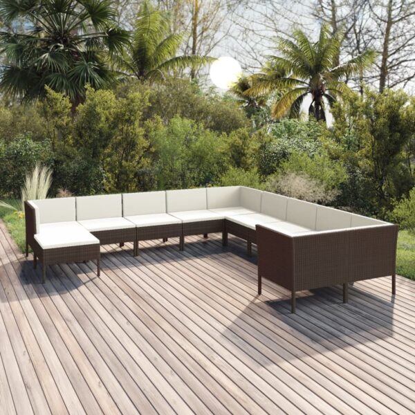 vidaXL 11 Piece Patio Lounge Set with Cushions Poly Rattan Brown