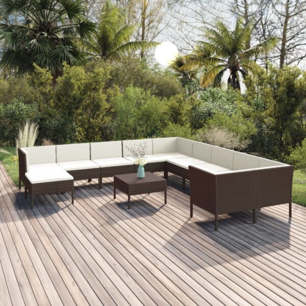 vidaXL 12 Piece Patio Lounge Set with Cushions Poly Rattan Brown
