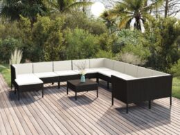 vidaXL 12 Piece Patio Lounge Set with Cushions Poly Rattan Black