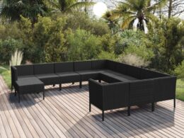 vidaXL 12 Piece Patio Lounge Set with Cushions Poly Rattan Black