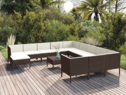 vidaXL 13 Piece Patio Lounge Set with Cushions Poly Rattan Brown