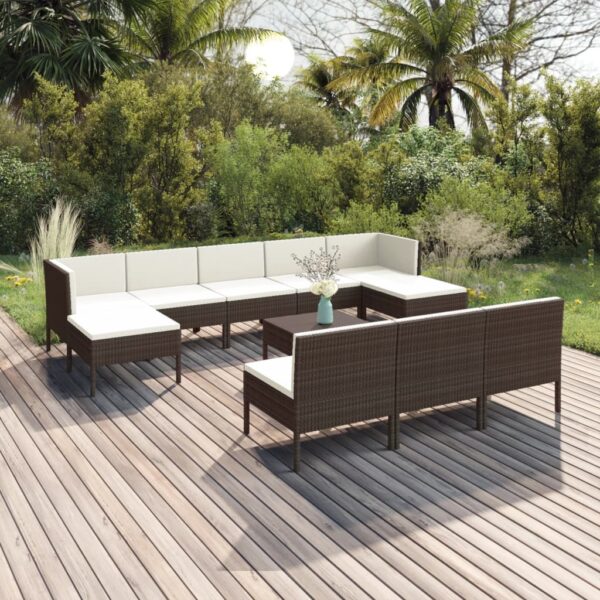 vidaXL 11 Piece Patio Lounge Set with Cushions Poly Rattan Brown