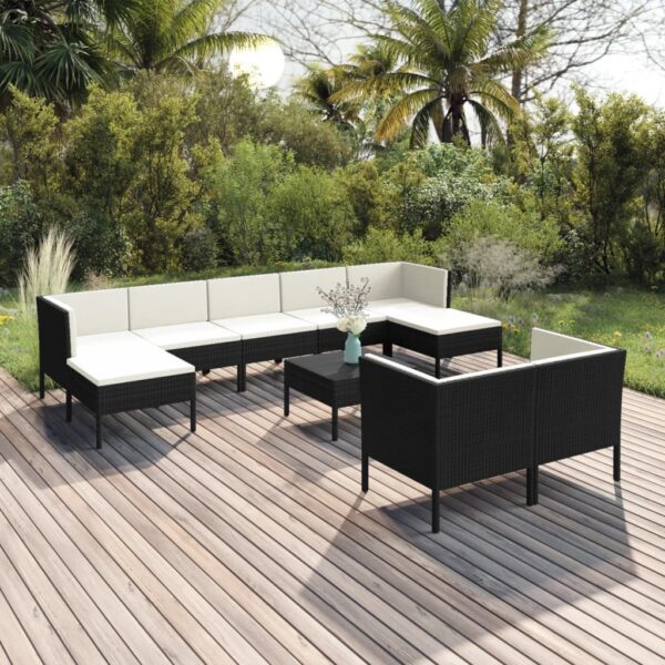 vidaXL 10 Piece Patio Lounge Set with Cushions Poly Rattan Black