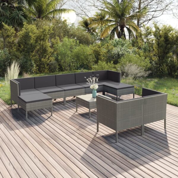 vidaXL 10 Piece Patio Lounge Set with Cushions Poly Rattan Gray