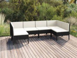 vidaXL 6 Piece Patio Lounge Set with Cushions Poly Rattan Black