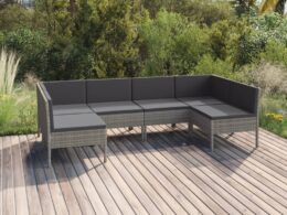 vidaXL 6 Piece Patio Lounge Set with Cushions Poly Rattan Gray