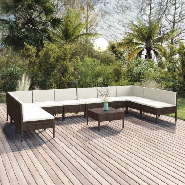 vidaXL 11 Piece Patio Lounge Set with Cushions Poly Rattan Brown