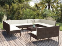 vidaXL 12 Piece Patio Lounge Set with Cushions Poly Rattan Brown