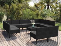 vidaXL 12 Piece Patio Lounge Set with Cushions Poly Rattan Black