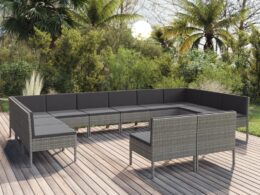 vidaXL 12 Piece Patio Lounge Set with Cushions Poly Rattan Gray