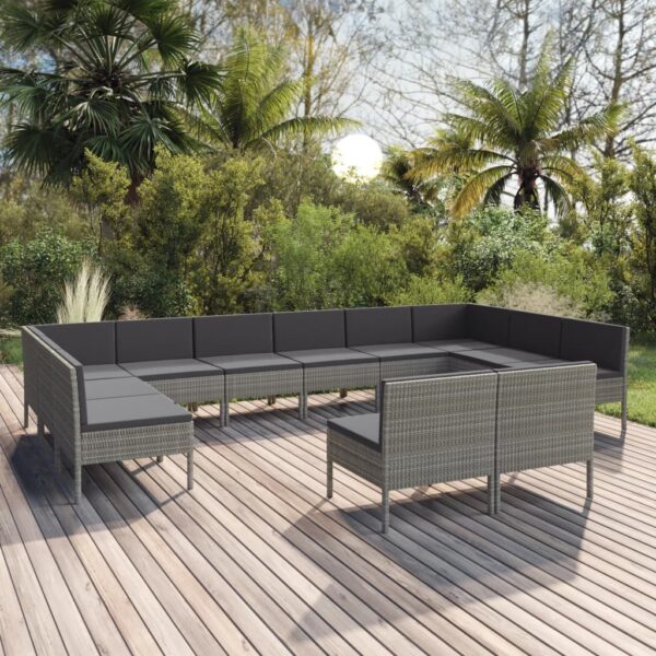 vidaXL 12 Piece Patio Lounge Set with Cushions Poly Rattan Gray