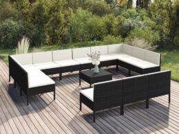 vidaXL 14 Piece Patio Lounge Set with Cushions Poly Rattan Black