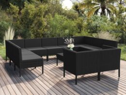vidaXL 12 Piece Patio Lounge Set with Cushions Poly Rattan Black
