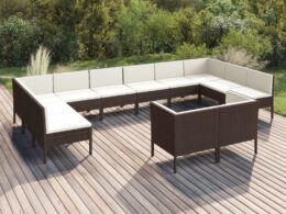 vidaXL 12 Piece Patio Lounge Set with Cushions Poly Rattan Brown