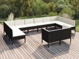 vidaXL 12 Piece Patio Lounge Set with Cushions Poly Rattan Black