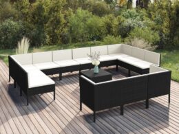 vidaXL 14 Piece Patio Lounge Set with Cushions Poly Rattan Black
