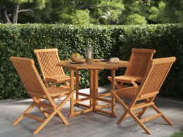 vidaXL 5 Piece Folding Patio Dining Set Solid Wood Teak