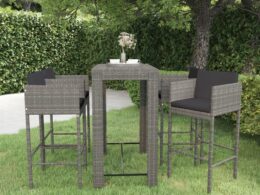 vidaXL 5 Piece Patio Bar Set with Cushions Poly Rattan Gray