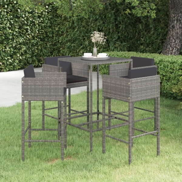 vidaXL 5 Piece Patio Bar Set with Cushions Poly Rattan Gray