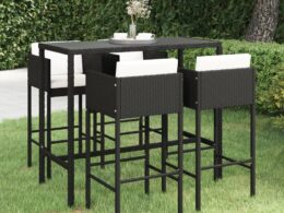 vidaXL 5 Piece Patio Bar Set with Cushions Poly Rattan Black