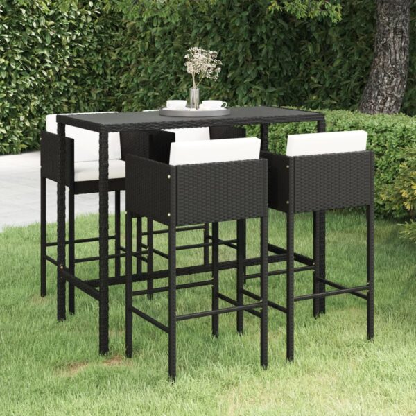 vidaXL 5 Piece Patio Bar Set with Cushions Poly Rattan Black