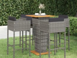 vidaXL 5 Piece Patio Bar Set with Cushions Poly Rattan Gray