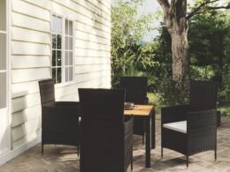 vidaXL 5 Piece Patio Dining Set with Cushions Poly Rattan Black