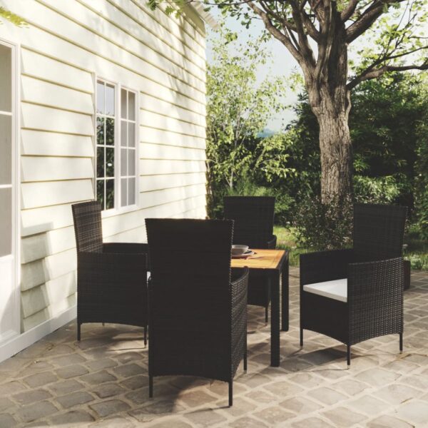 vidaXL 5 Piece Patio Dining Set with Cushions Poly Rattan Black